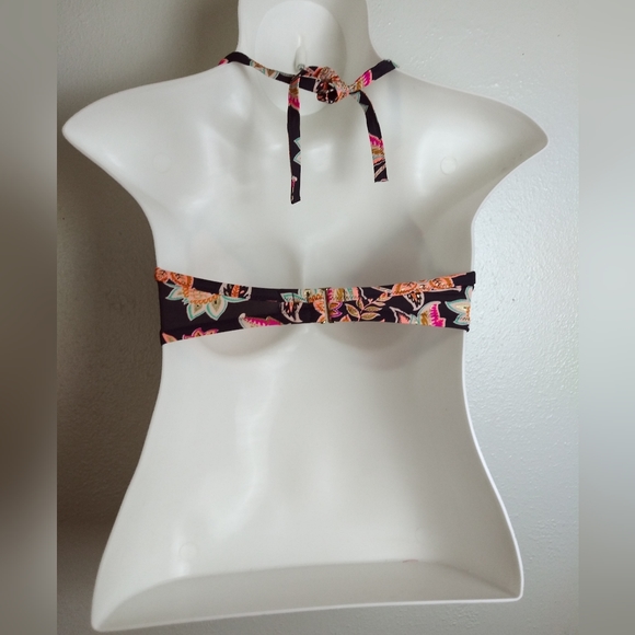 Share & Shore Navy Peach Floral Halter Bikini Top Size 36DD - Picture 4 of 10